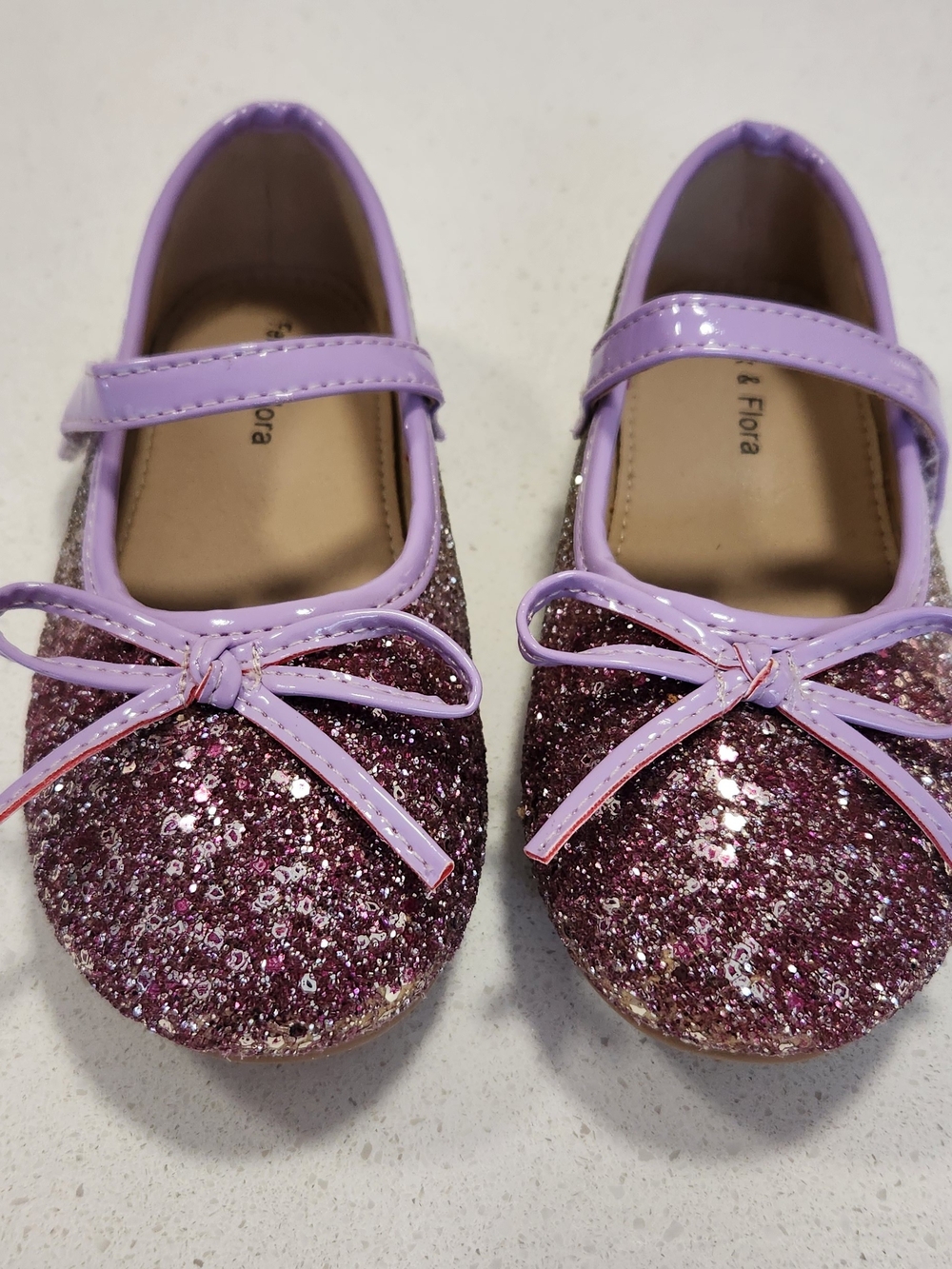 Felix & Flora Girls Glitter Mary Jane Flats Size 13 | Pink Purple Sparkle Shoes